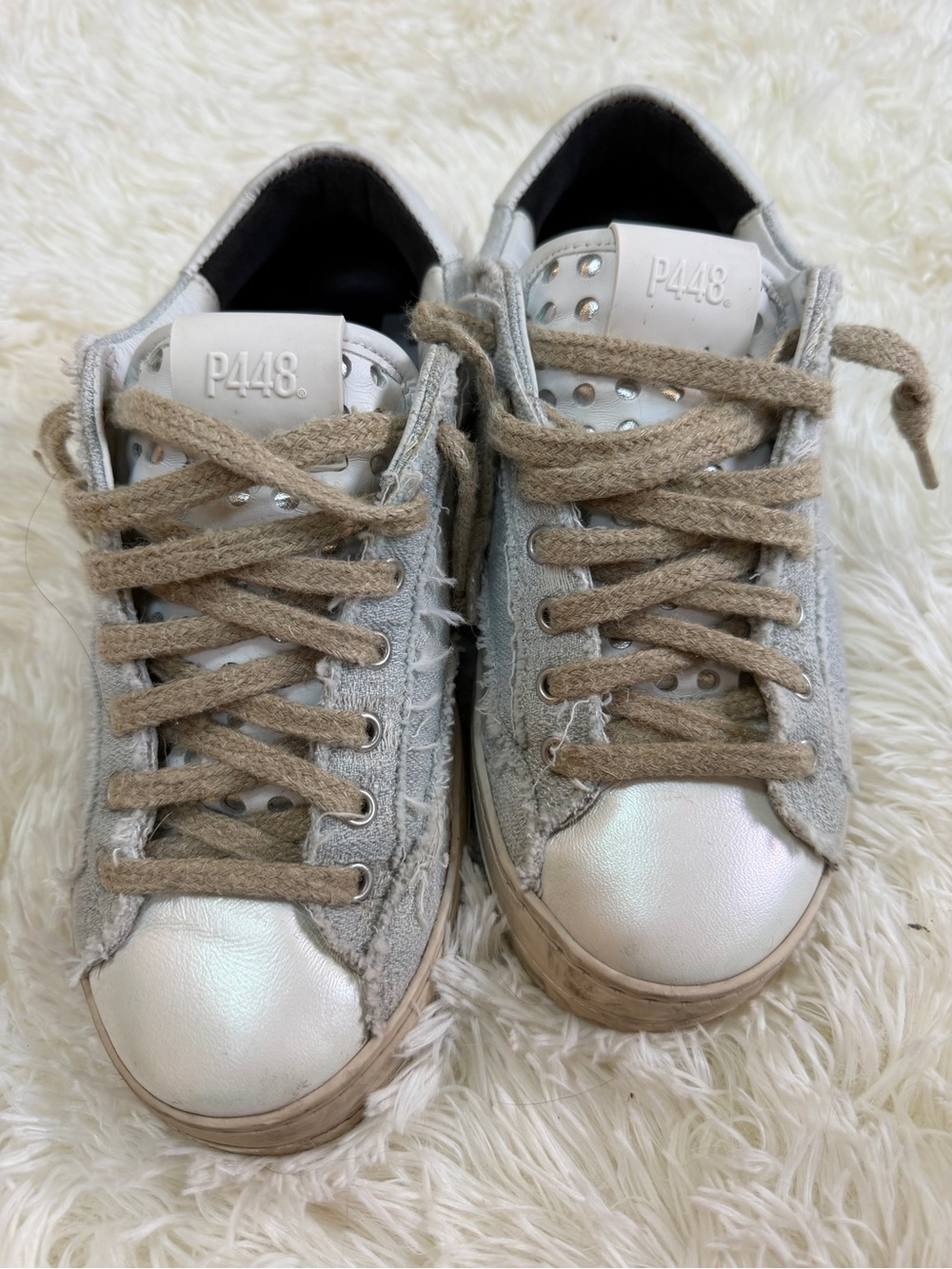 P448 Girls Silver Metallic & Gray Frayed Lace-Up Sneakers